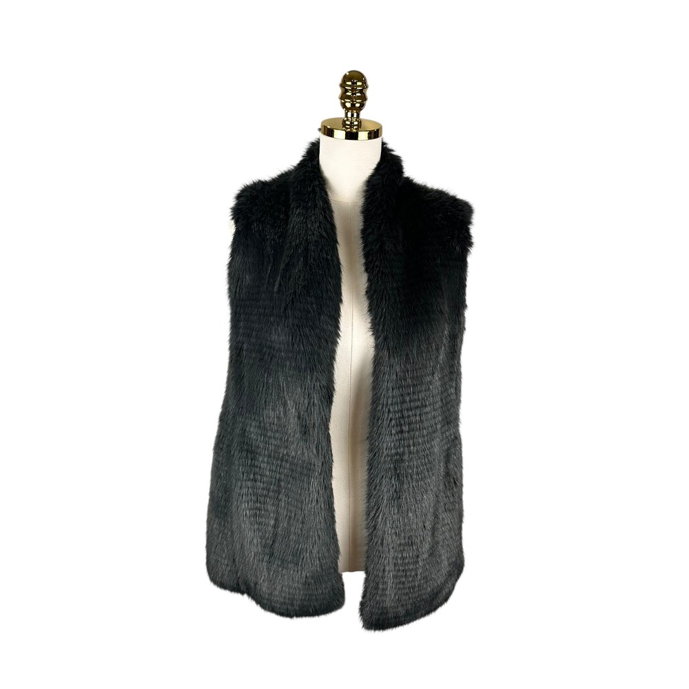 Club Monaco Faux Fur Vest Grey Black XS Sleeveless Winter Layering Glam
